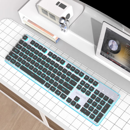 Xinmeng Dual-Mode Keyboard – 104-Key Linear/Tactile Switches, Water-Drop Keycaps, Silent Typing, LED Backlight, Metal Panel