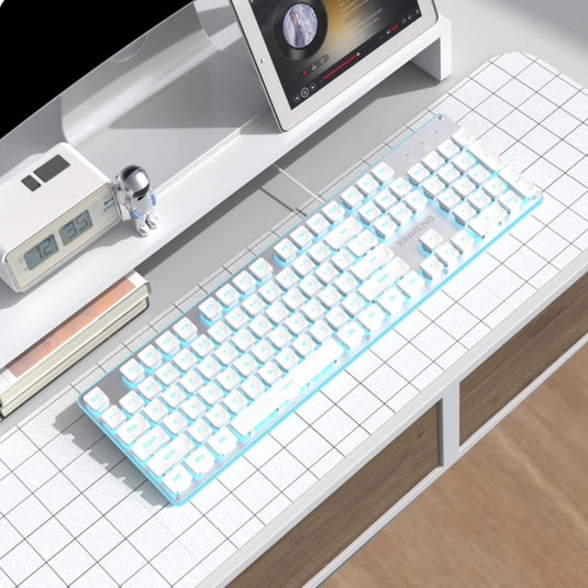 Xinmeng Dual-Mode Keyboard – 104-Key Linear/Tactile Switches, Water-Drop Keycaps, Silent Typing, LED Backlight, Metal Panel