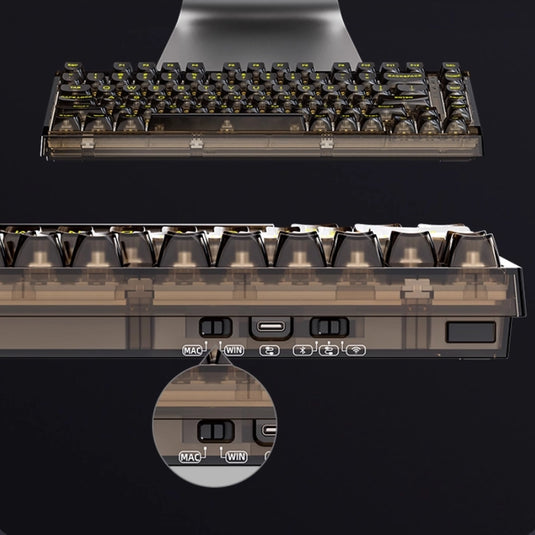 Xinmeng Triple-Mode Mechanical Keyboard – 82-Key Compact Layout, Crystal Transparent Keycaps, Linear White Jade / Ice Salt Switches, RGB Backlight, Wired / Bluetooth / 2.4G Wireless X75