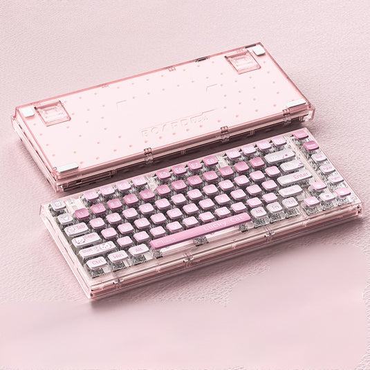 Xinmeng Triple-Mode Mechanical Keyboard – 82-Key Compact Layout, Crystal Transparent Keycaps, Linear White Jade / Ice Salt Switches, RGB Backlight, Wired / Bluetooth / 2.4G Wireless X75