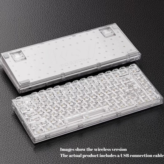 Xinmeng Triple-Mode Mechanical Keyboard – 82-Key Compact Layout, Crystal Transparent Keycaps, Linear White Jade / Ice Salt Switches, RGB Backlight, Wired / Bluetooth / 2.4G Wireless X75