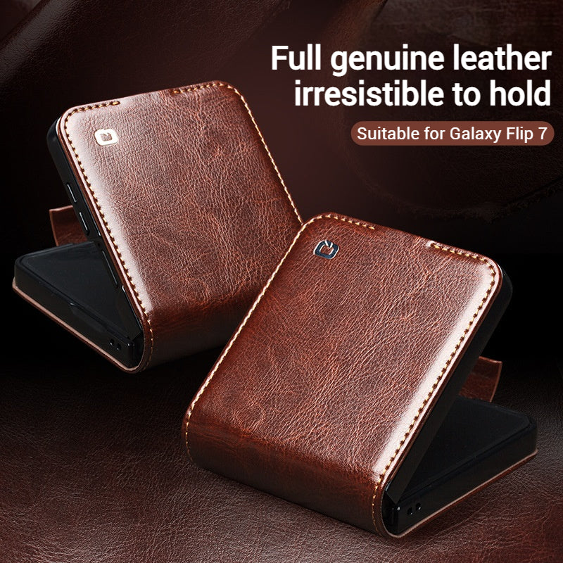 Load image into Gallery viewer, [Built-in Card Slot] Samsung Galaxy Z Flip7 Premium Genuine Leather Wallet Protective Case
