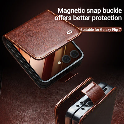 [Built-in Card Slot] Samsung Galaxy Z Flip7 Premium Genuine Leather Wallet Protective Case - i-Station Mobile Phone & Electronic Device Repair and Accessories
