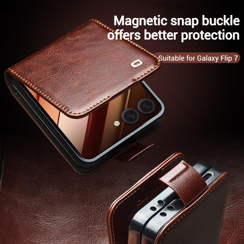 [Built-in Card Slot] Samsung Galaxy Z Flip7 Premium Genuine Leather Wallet Protective Case - i-Station Mobile Phone & Electronic Device Repair and Accessories