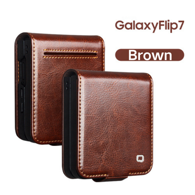 Load image into Gallery viewer, [Built-in Card Slot] Samsung Galaxy Z Flip7 Premium Genuine Leather Wallet Protective Case
