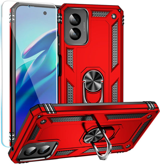 [Magnetic Ring Kickstand][Slide Camera Cover] Motorola Moto G Power 2024 - Shield Shockproof Rugged Heavy Duty Case  With 2PC 9H Glass Screen Protector