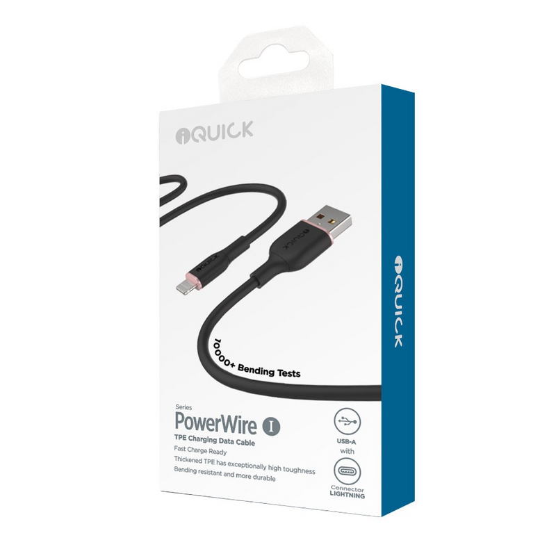 Load image into Gallery viewer, iQuick PowerWire 1 Series TPE Charging Data Cable USB to iP 1m
