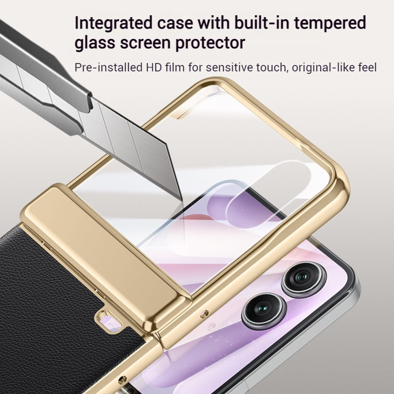 Load image into Gallery viewer, Honor Magic V Flip 2 Electroplated Chain Shockproof Plain Leather Essentials Series Case With Screen Protector

