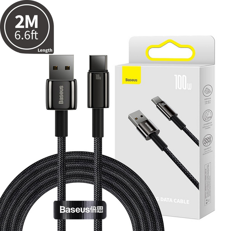 Load image into Gallery viewer, Baseus Tungsten Gold Fast Charging Data Cable USB to Type-C 100W 2m - Black
