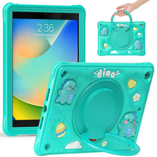 Apple iPad 7/8/9 10.2" 7/8/9th Gen (2019/2020/2021) 3D Cartoon Silicone Rugged 360°Rotating Hand Strap Stand Case