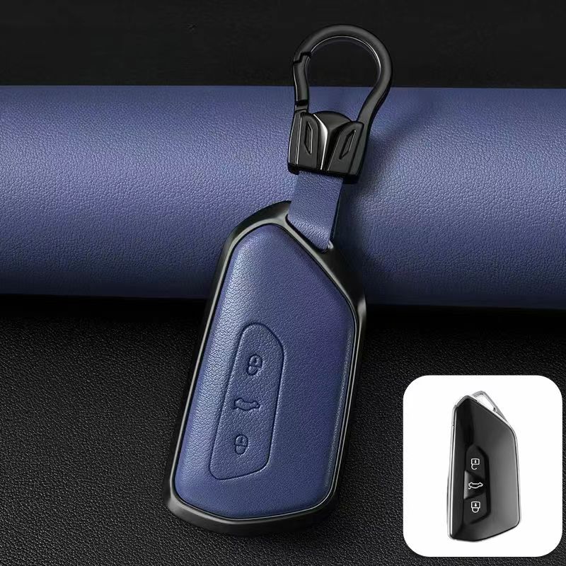 Load image into Gallery viewer, Volkswagen Zinc Alloy + PU Leather Car Key Fob Case Cover For Golf 7, Golf 8, Tiguan, Jetta, Passat, Lamando L, ID.3, ID.4,  ID.5, ID.6
