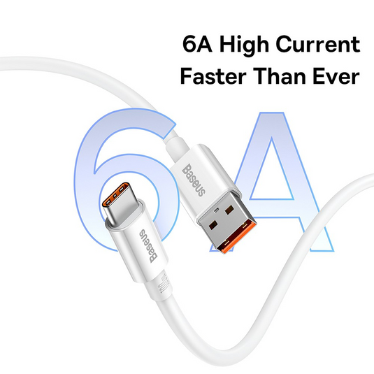 Baseus Superior Series Fast Charging Data Cable USB to Type-C 100W 2M - White - i-Station Mobile Phone & Electronic Device Repair and Accessories