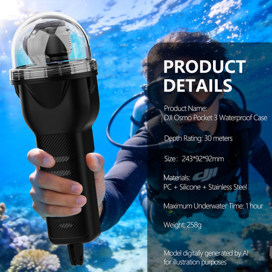 DJI Osmo Pocket 3 Waterproof Housing Case 30m Depth 360° Panoramic Underwater Shooting Cover