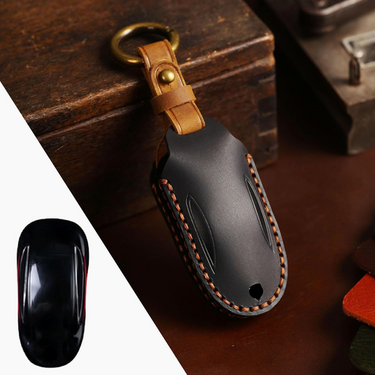 Tesla Handcrafted Genuine Leather Car Key Fob Protective Cover Case For Model 3, Y, S, X