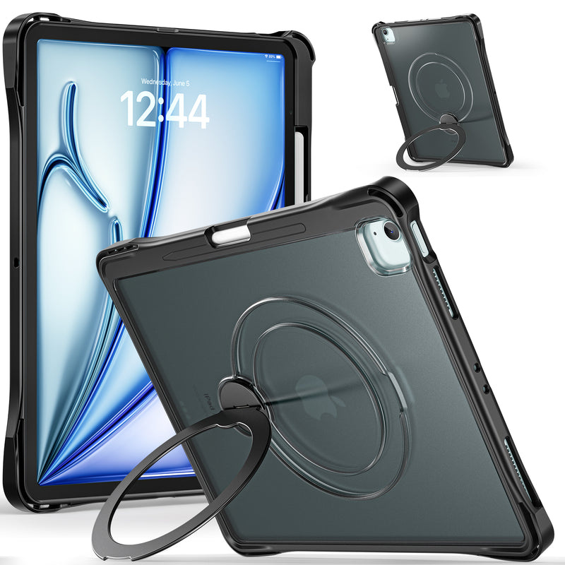 Load image into Gallery viewer, [With Pen Slot] Apple iPad Air 13-inch M2/M3/M4 (2024/2025/2026) 360° Rotating Stand Frosted Hard Acrylic Shockproof Cover Case
