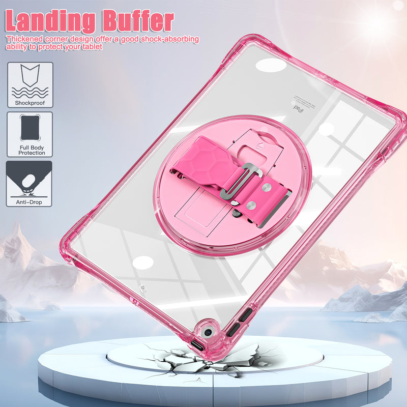 Load image into Gallery viewer, [Built-in Stand][With Wrist Wrap] Apple iPad 7/8/9 10.2&#39;&#39; 7/8/9th Gen (2019/2020/2021) Acrylic Transparent Waterproof Heavy Duty Ring Holder Stand Case
