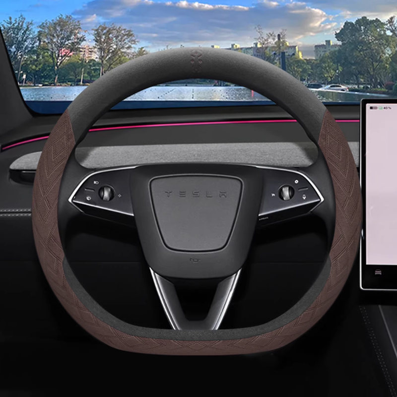 Load image into Gallery viewer, Tesla Soft Suede All-Season Comfort &amp; Anti-Slip Steering Wheel Cover For Model Y, Model 3

