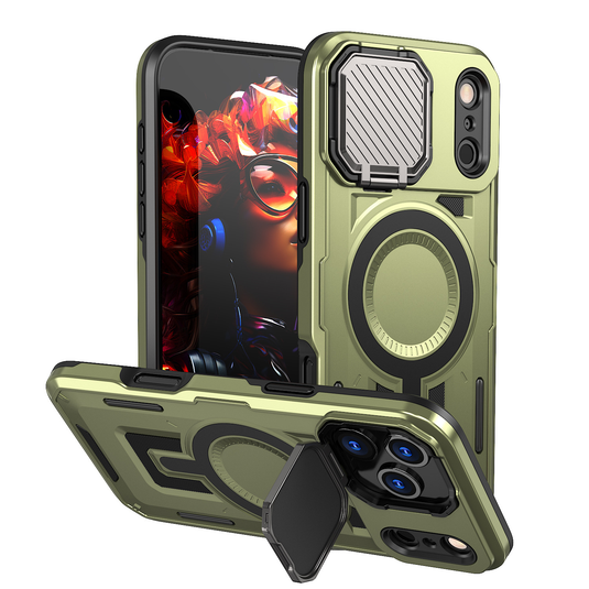 [Magsafe Compatible][With Lens Cover] Apple iPhone 17 Pro/Pro Max Heavy Duty Stand Phone Case