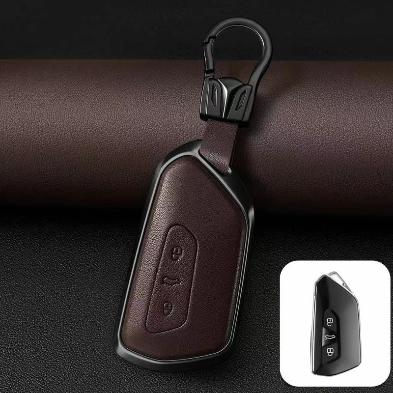 Load image into Gallery viewer, Volkswagen Zinc Alloy + PU Leather Car Key Fob Case Cover For Golf 7, Golf 8, Tiguan, Jetta, Passat, Lamando L, ID.3, ID.4,  ID.5, ID.6
