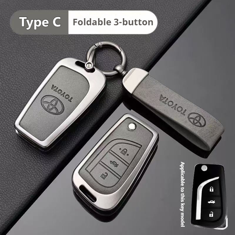 Load image into Gallery viewer, Toyota Zinc Alloy + PU Leather Car Key Fob Case Cover For Camry, RAV4, Highlander, Prado, Crown

