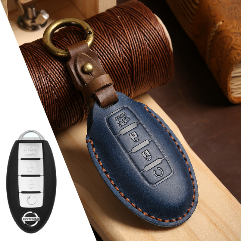 Load image into Gallery viewer, Nissan Handcrafted Genuine Leather Car Key Fob Case Cover For Pathfinder, Murano, Micra, Altima, Sentra,  Note, Juke, Armada, Qashqai
