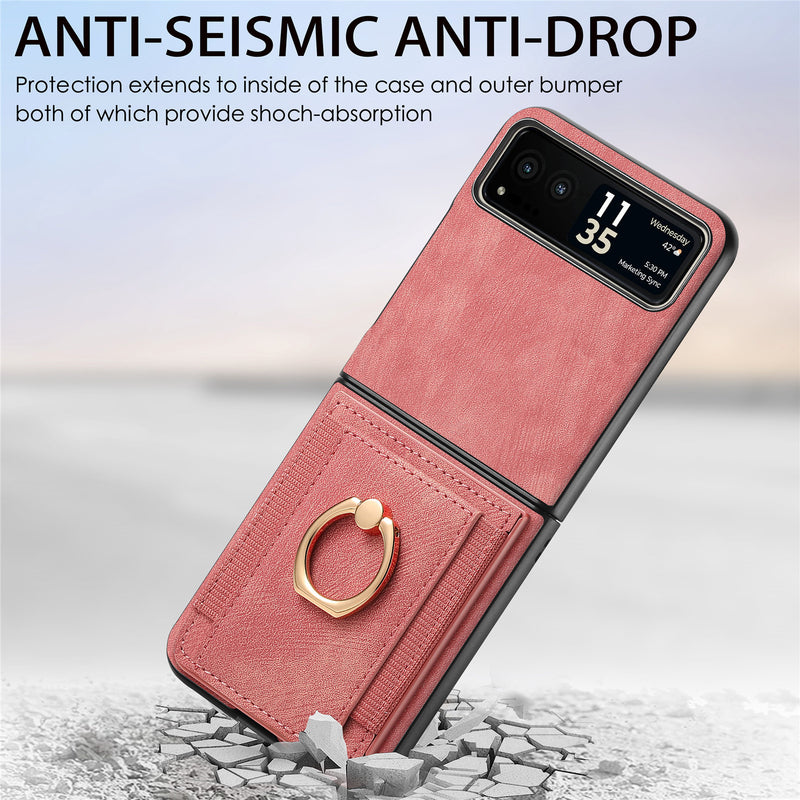 Load image into Gallery viewer, [With Ring Bracket] Motorola Moto Razr 60 PU Vegan Leather Card Slot Protective Case
