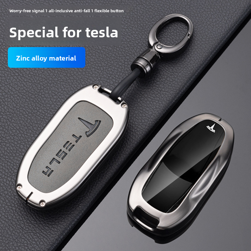 Load image into Gallery viewer, Tesla Full Aluminum Alloy + TPU Film &amp; PU Leather Cover Car Key Fob Case for Model S, Model X - i-Station Mobile Phone &amp; Electronic Device Repair and Accessories
