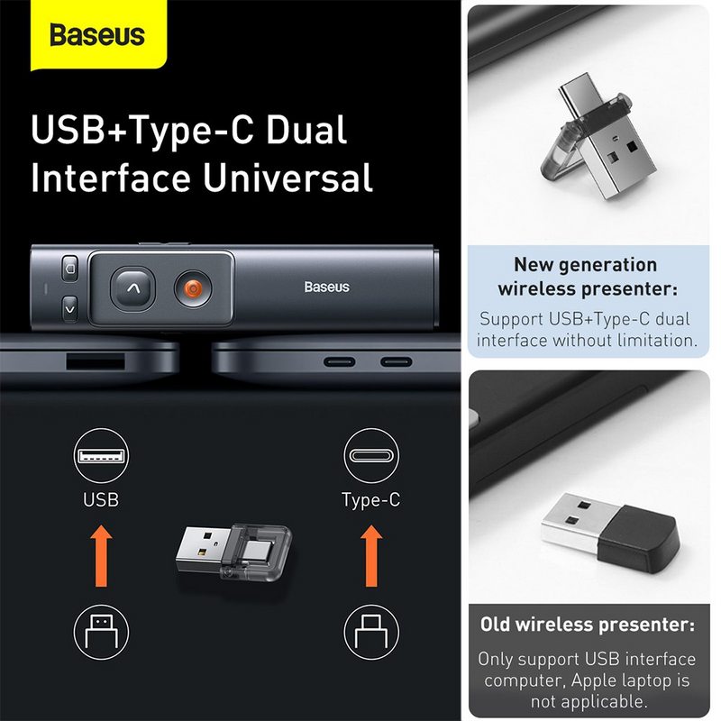 Load image into Gallery viewer, Baseus Orange Dot Wireless Presenter (Red Laser) (Charging Version) - Grey - i-Station Mobile Phone &amp; Electronic Device Repair and Accessories
