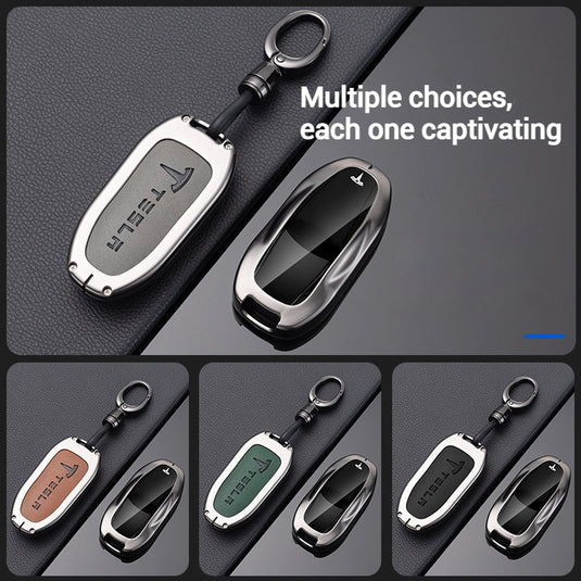 Tesla Full Aluminum Alloy + TPU Film & PU Leather Cover Car Key Fob Case for Model S, Model X - i-Station Mobile Phone & Electronic Device Repair and Accessories