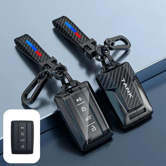 Great Wall Zinc Alloy + Carbon Fiber Texture Car Key Fob Case Cover For Tank 300, 400, 500