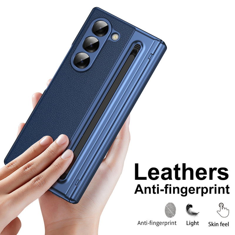 Load image into Gallery viewer, [Built-in Card Slot] Samsung Galaxy Z Fold7 Folding Electroplated PU Leather Case with Tempered Glass Screen Protector

