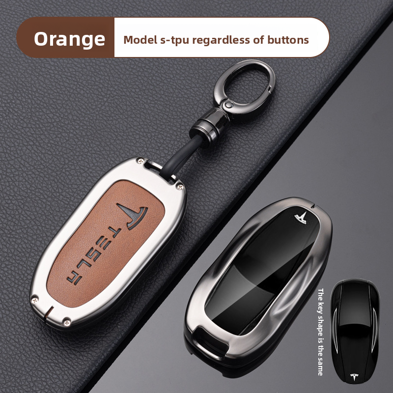 Load image into Gallery viewer, Tesla Full Aluminum Alloy + TPU Film &amp; PU Leather Cover Car Key Fob Case for Model S, Model X - i-Station Mobile Phone &amp; Electronic Device Repair and Accessories
