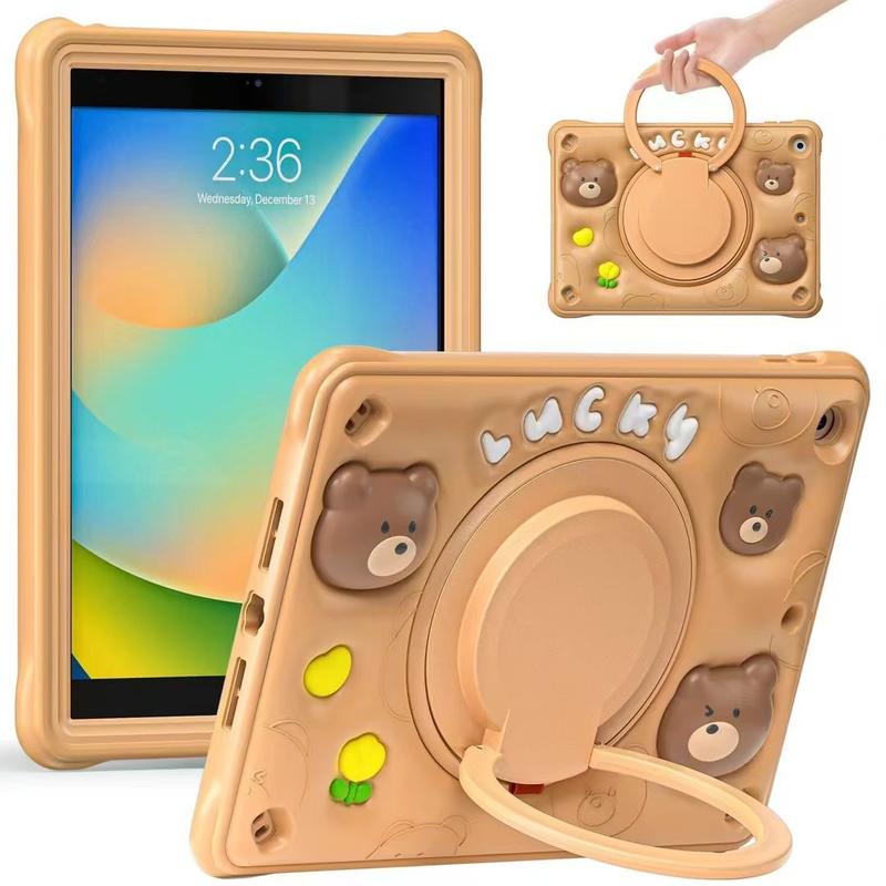 Load image into Gallery viewer, Apple iPad 7/8/9 10.2" 7/8/9th Gen (2019/2020/2021) 3D Cartoon Silicone Rugged 360°Rotating Hand Strap Stand Case
