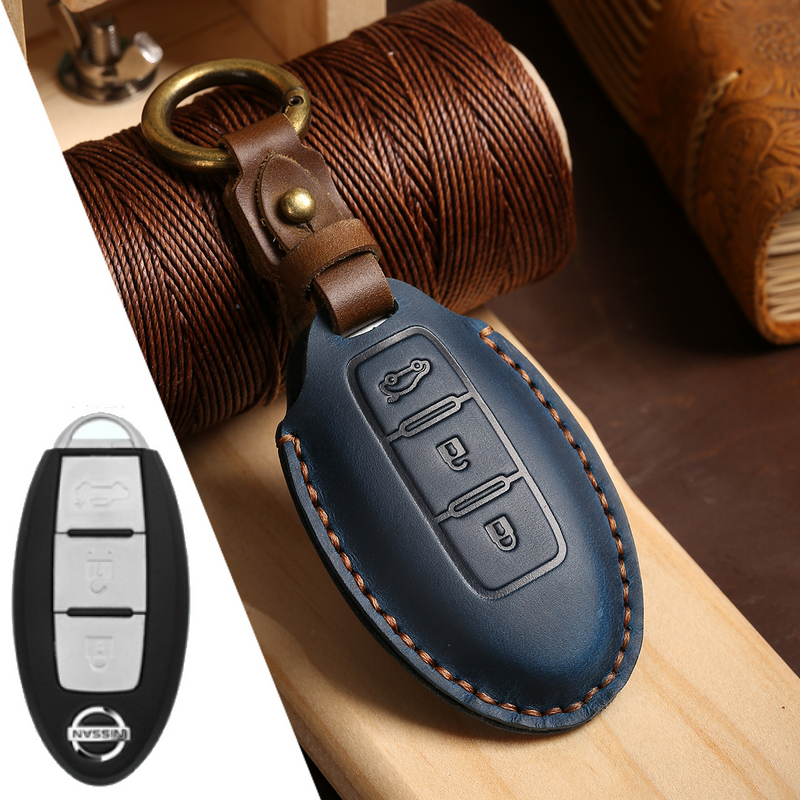 Load image into Gallery viewer, Nissan Handcrafted Genuine Leather Car Key Fob Case Cover For Pathfinder, Murano, Micra, Altima, Sentra,  Note, Juke, Armada, Qashqai
