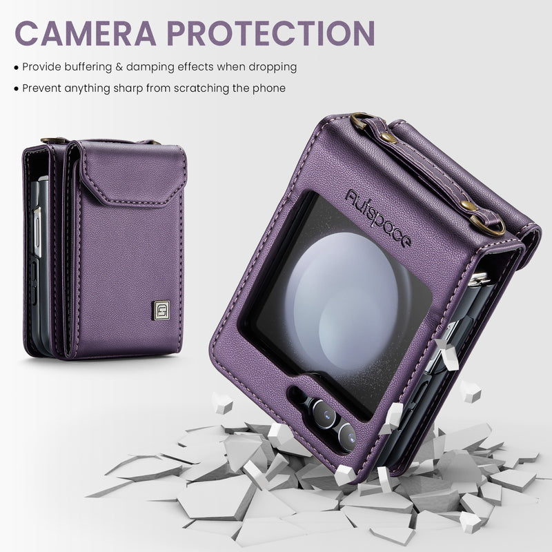 Load image into Gallery viewer, [With Card Slot] Samsung Galaxy Z Flip7 (SM-F766) RFID Blocking Premium Leather Foldable Flip Wallet Case Series
