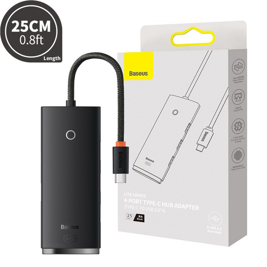 Baseus Lite Series 4-Port Type-C HUB Adapter (Type-C to USB 3.0*4) 25cm - Black