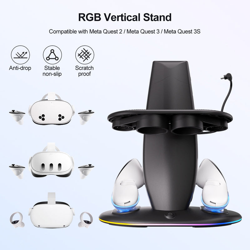 Load image into Gallery viewer, Meta Quest 2 &amp; Quest 3 &amp; Quest 3S - 30W Desktop Fast Charging RGB Storage Dock Stand
