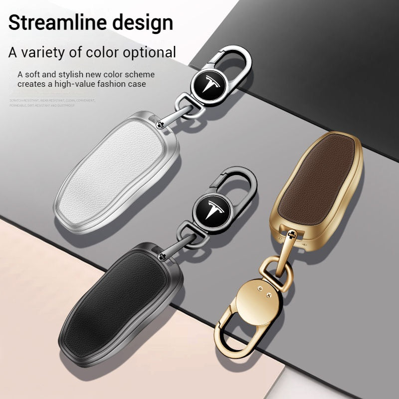 Load image into Gallery viewer, Tesla Metallic Finish + Lychee Pattern Car Key Fob Case for Model 3, Y, X, S
