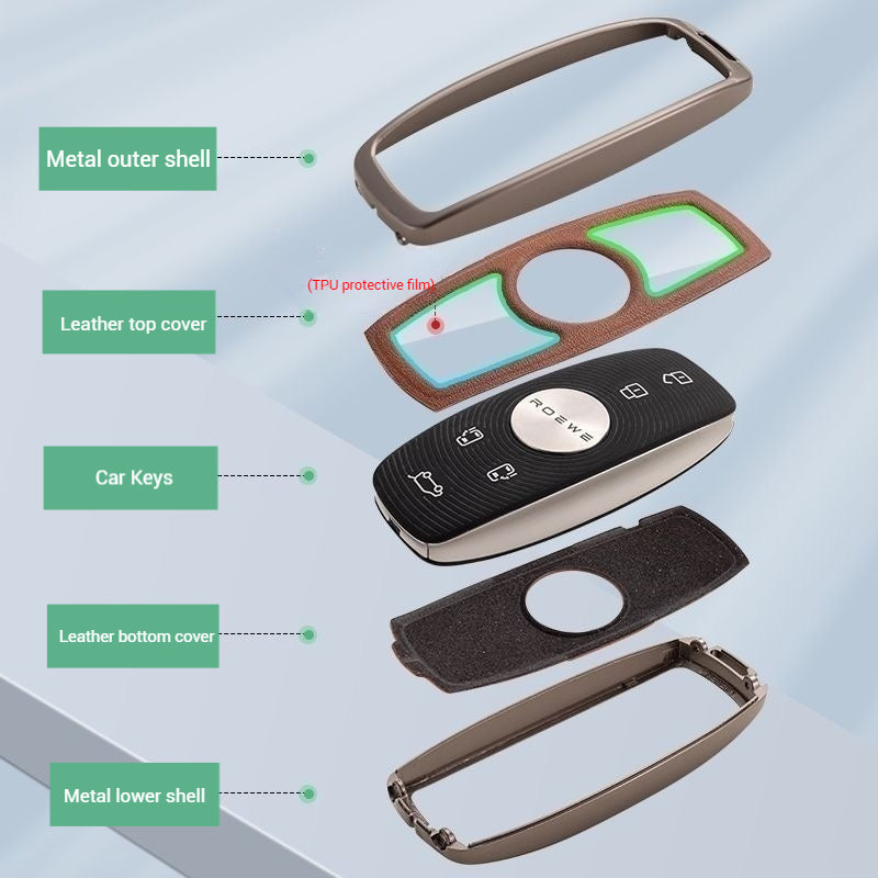 Load image into Gallery viewer, Roewe Zinc Alloy + Leather Car Key Fob Case Cover For Ei5, ERX5, eRX5, MARVEL X, i6, iMAX8
