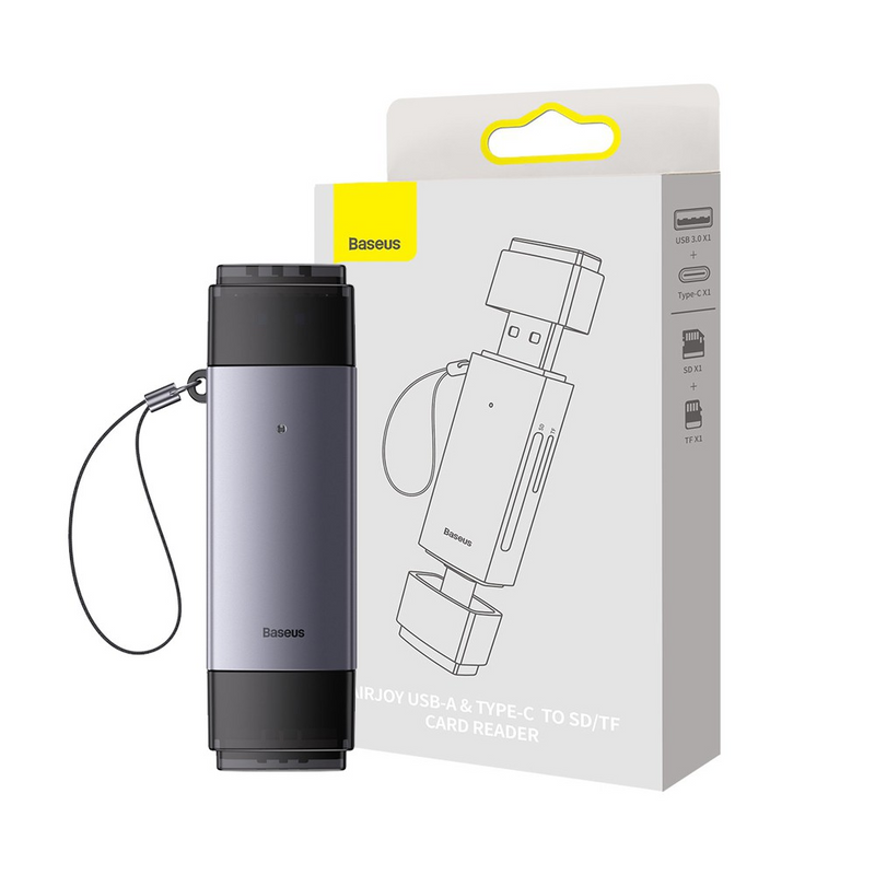 Load image into Gallery viewer, Baseus Lite Series USB-A &amp; Type-C to SD/TF Card Reader (WKQX060113) - Dark Gray - i-Station Mobile Phone &amp; Electronic Device Repair and Accessories
