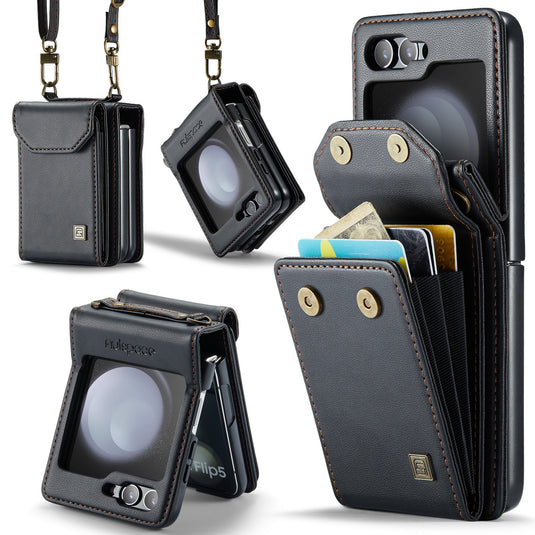 [With Card Slot] Samsung Galaxy Z Flip7 (SM-F766) RFID Blocking Premium Leather Foldable Flip Wallet Case Series