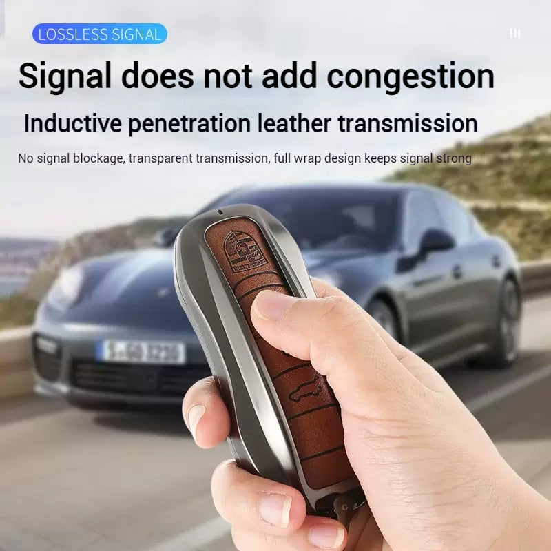 Load image into Gallery viewer, Porsche Zinc Alloy PU Leathe Car Key Fob Case Cover For Cayenne, Panamera, Macan, 911, Taycan
