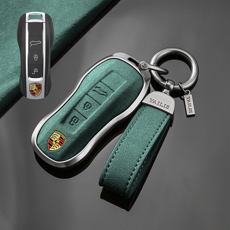 Load image into Gallery viewer, Porsche Luxury Suede Car Key Fob Case Cover For Macan, Cayenne, 911, Panamera, 718, Taycan, 992
