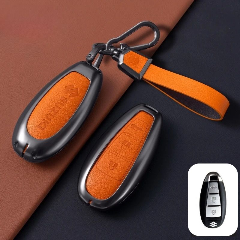 Load image into Gallery viewer, Suzuki Zinc Alloy Geuine Leather Car Key Fob Case Cover For Swift, Vitara, Baleno, Ciaz, SX4,  S-Cross, Jimny, Baleno, Ertiga
