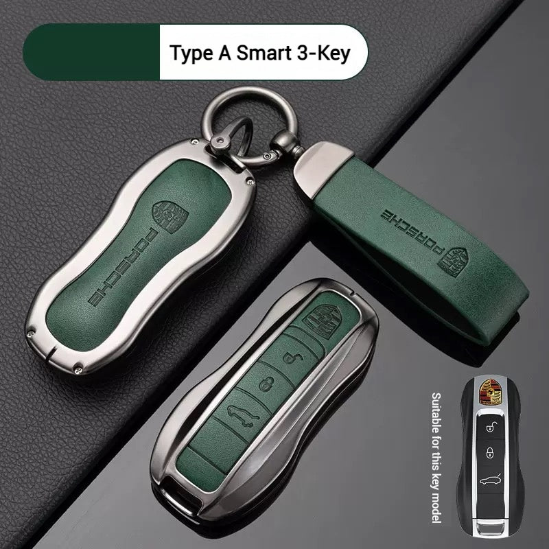 Load image into Gallery viewer, Porsche Zinc Alloy PU Leathe Car Key Fob Case Cover For Cayenne, Panamera, Macan, 911, Taycan
