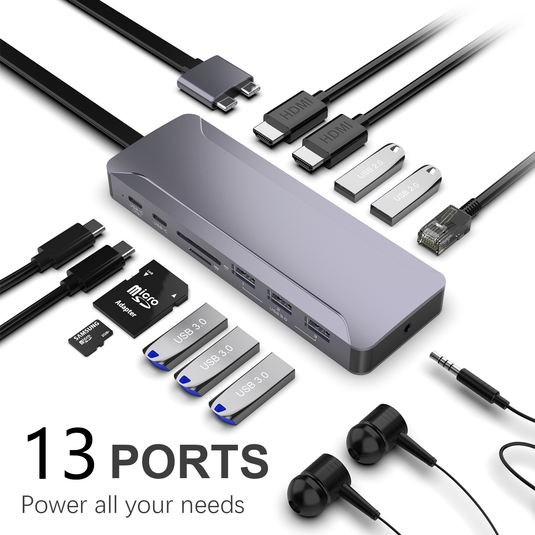 MacBook 13-In-1 Aluminum Hub Dual USB-C Docking Station
