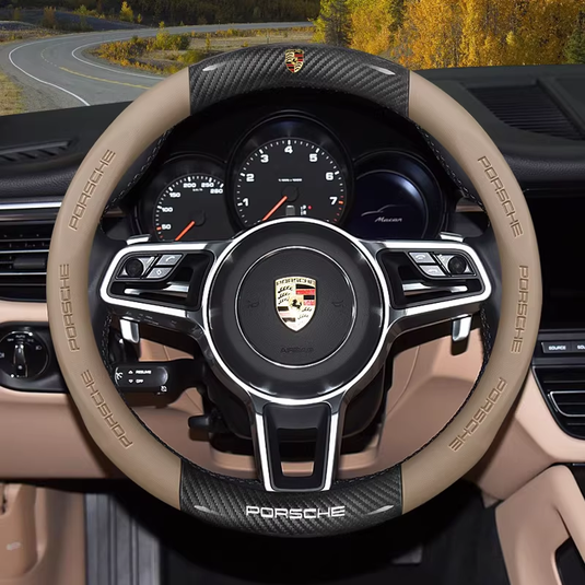 Porsche Carbon Fiber & Soft Suede Leather Luxury Grip & Anti-Slip Protection Steering Wheel Cover For Cayenne, Macan,  Panamera, 718, Taycan, 911
