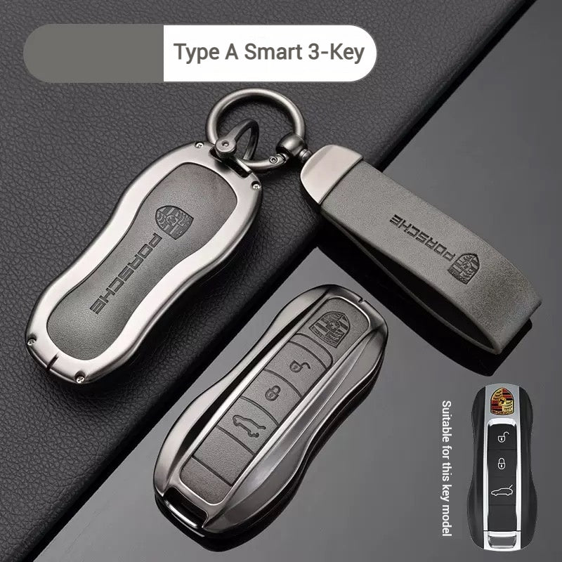 Load image into Gallery viewer, Porsche Zinc Alloy PU Leathe Car Key Fob Case Cover For Cayenne, Panamera, Macan, 911, Taycan
