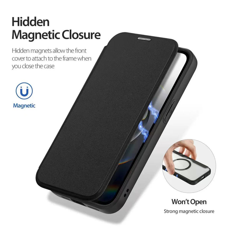 Load image into Gallery viewer, [With Card Slot][Magsafe Compatible] Apple iPhone 16e &amp; 17e - Magnetic Catch Transparent Flip PU Leather Wallet Series Case
