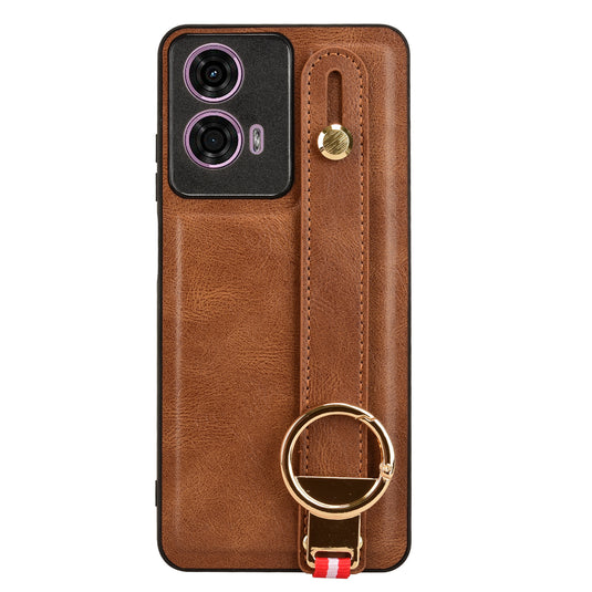 [With Ring Bracket][Built-in Wrist Wrap] Motorola Moto G04s Simple Retro Genuine Leather Series Case